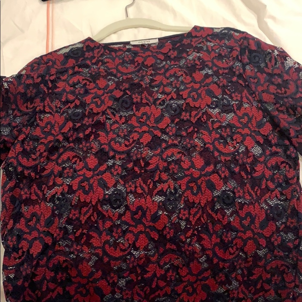 See through rose print top